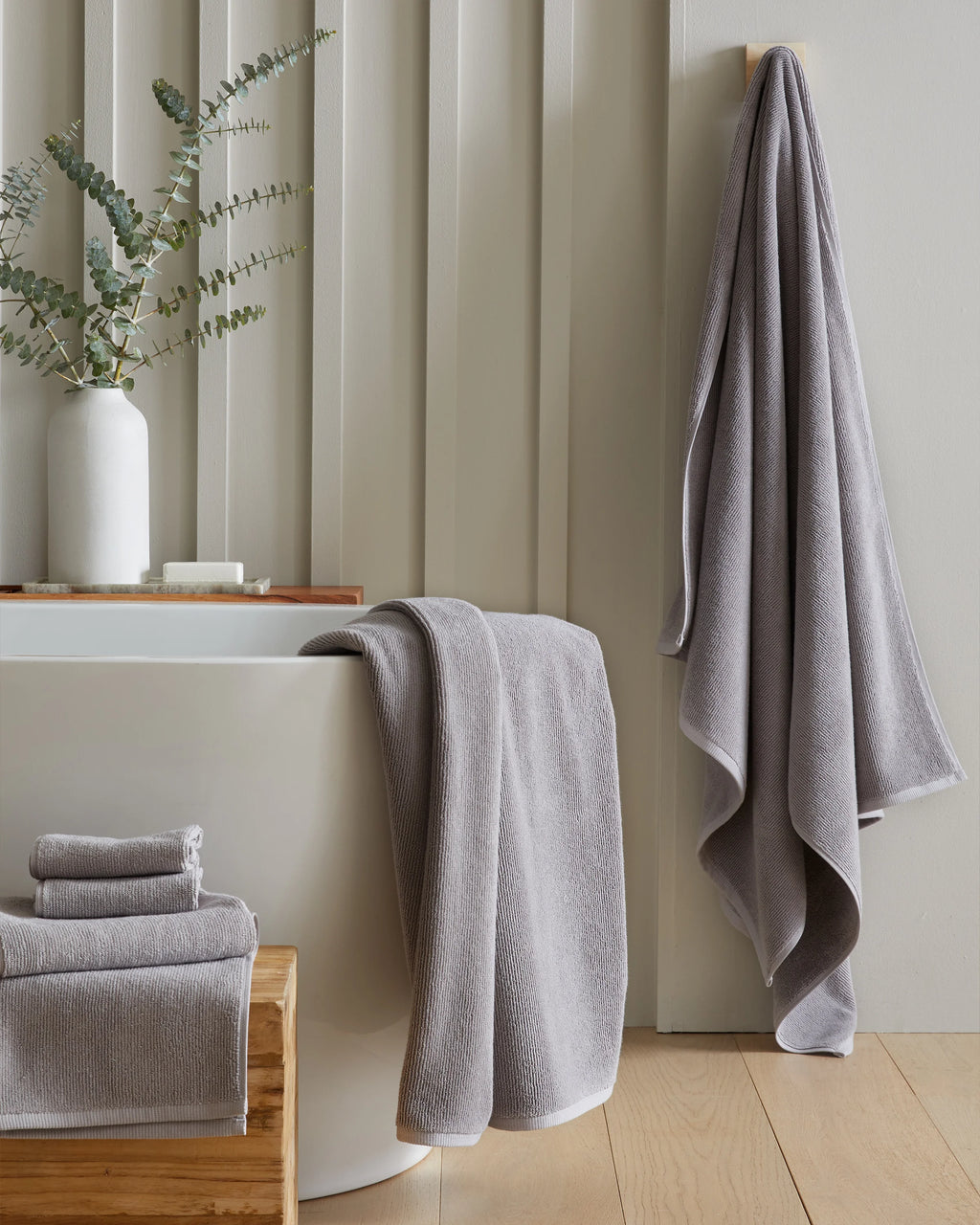 Turkish Ribbed Quick Dry Bath Towel Bundle - One Size / White