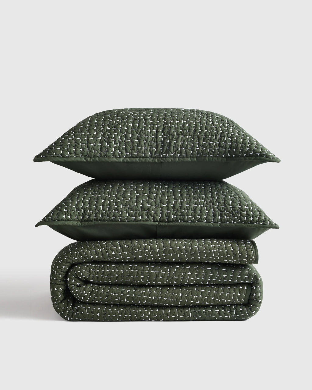 Organic Cotton Hand Stitched Quilt Set - Twin / Stone