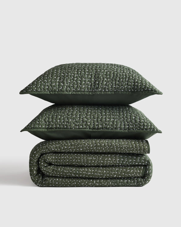 Organic Cotton Hand Stitched Quilt Set - Twin / Stone