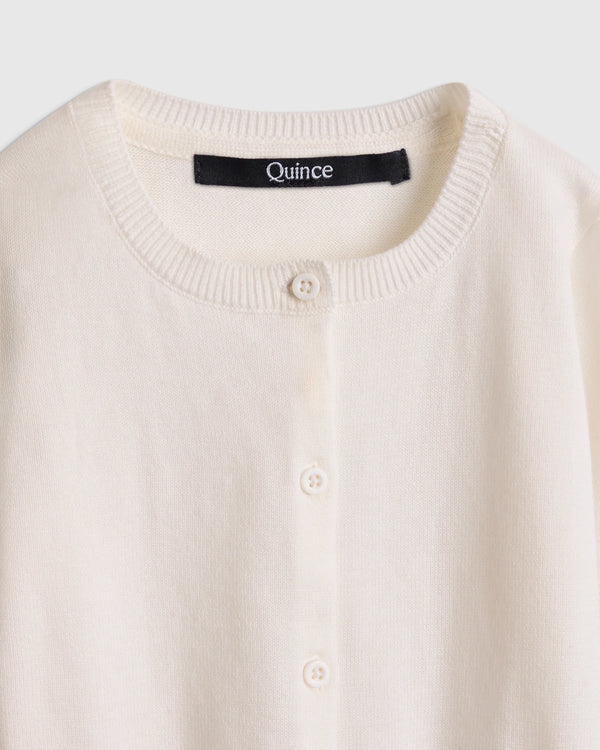 100% Organic Cotton Crewneck Cardigan - 2T / Ivory