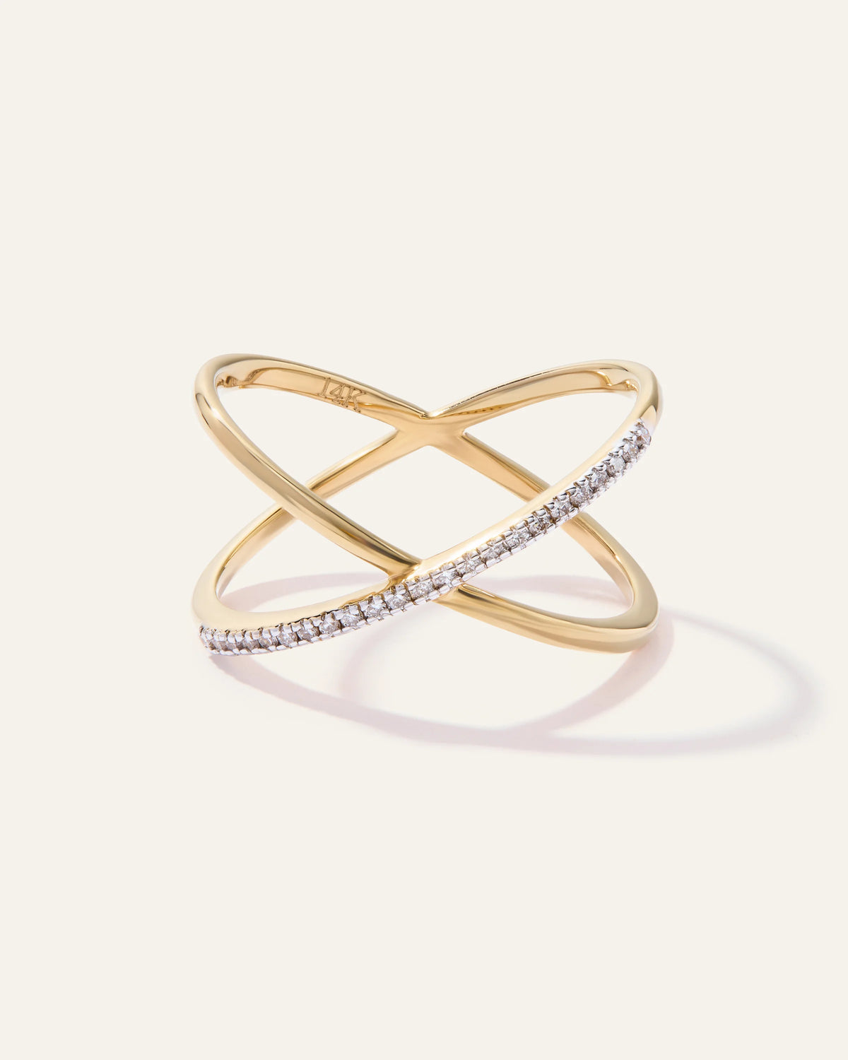 14K Gold Diamond Pave Crossover Ring - 4 / Yellow Gold Main image