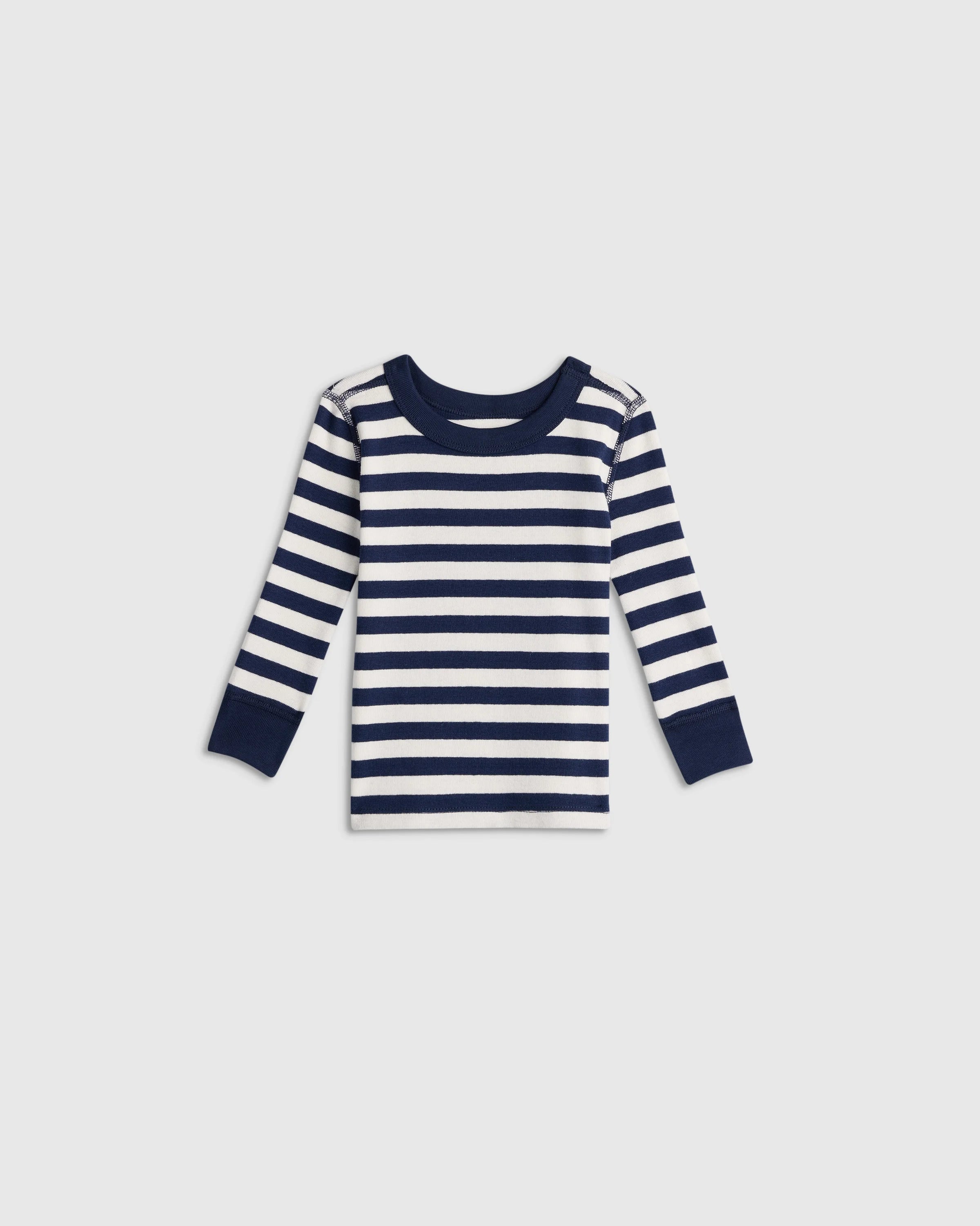100% Organic Cotton Long Sleeve and Pant Pajama Set - 12-18M / Navy Stripe Secondary image