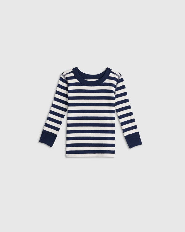 100% Organic Cotton Long Sleeve and Pant Pajama Set - 12-18M / Navy Stripe