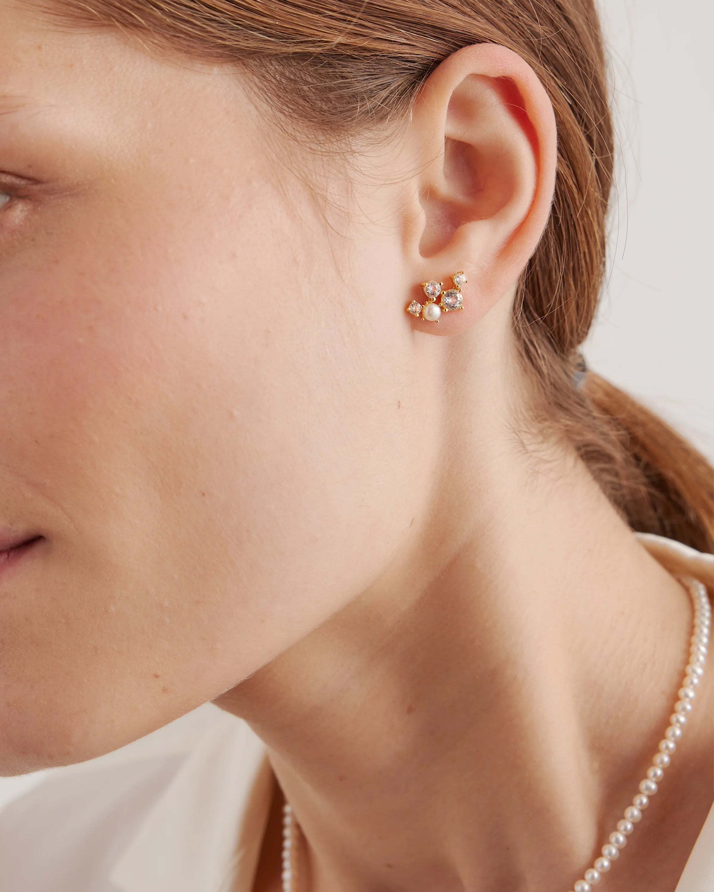 Mini Topaz Pearl Sparkle Climber Earrings - One Size / Gold Vermeil Secondary image
