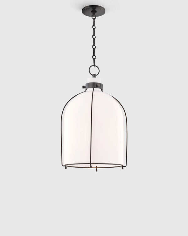 Iron and Opal Glass Bell Pendant Light - One Size / Brass