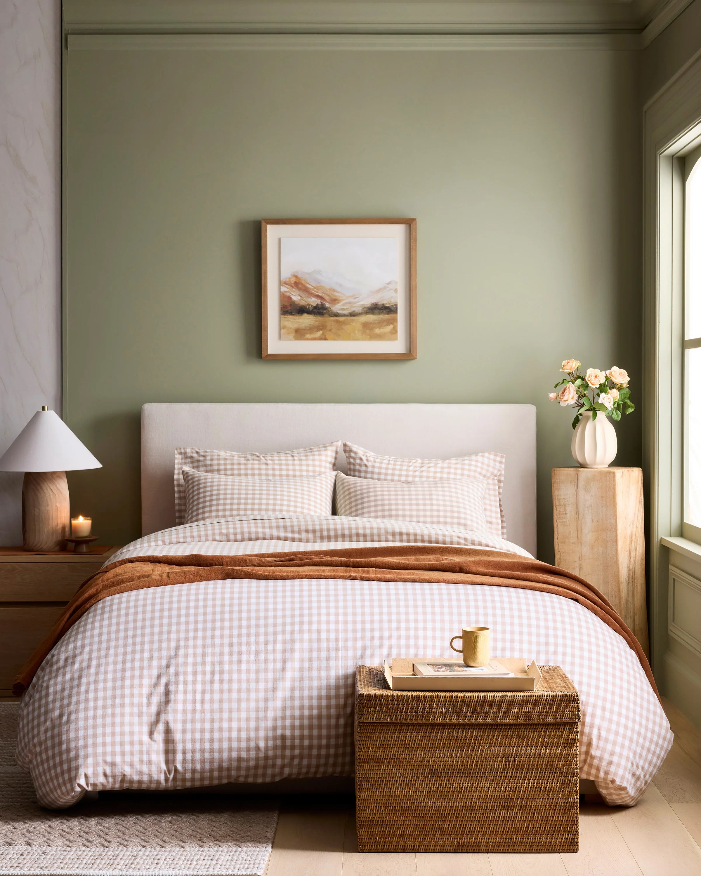 Organic Crisp Percale Gingham Deluxe Bedding Bundle - Twin / Cafe Secondary image