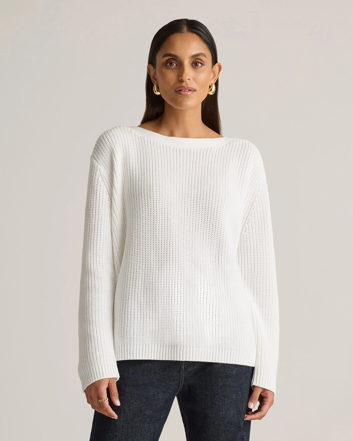 100% Organic Cotton Fisherman Boatneck Sweater - XS / Navy
