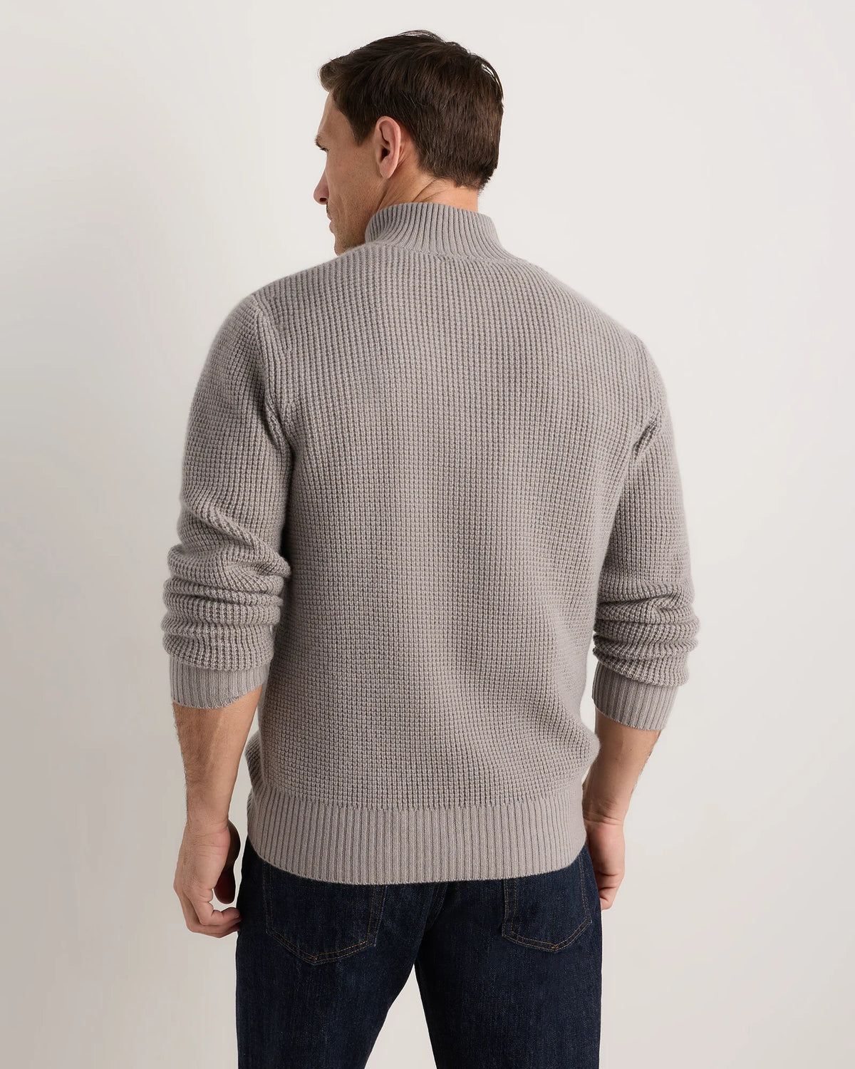 Mongolian Cashmere Waffle Quarter Button Sweater - S / Elk Brown