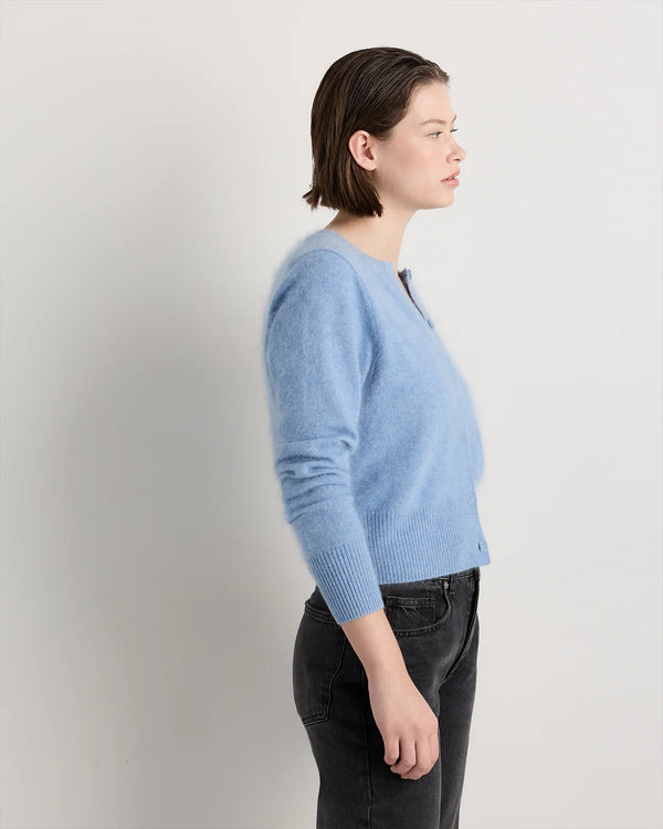 Brushed Cashmere Cropped Crewneck Cardigan - XS / Heather Grey