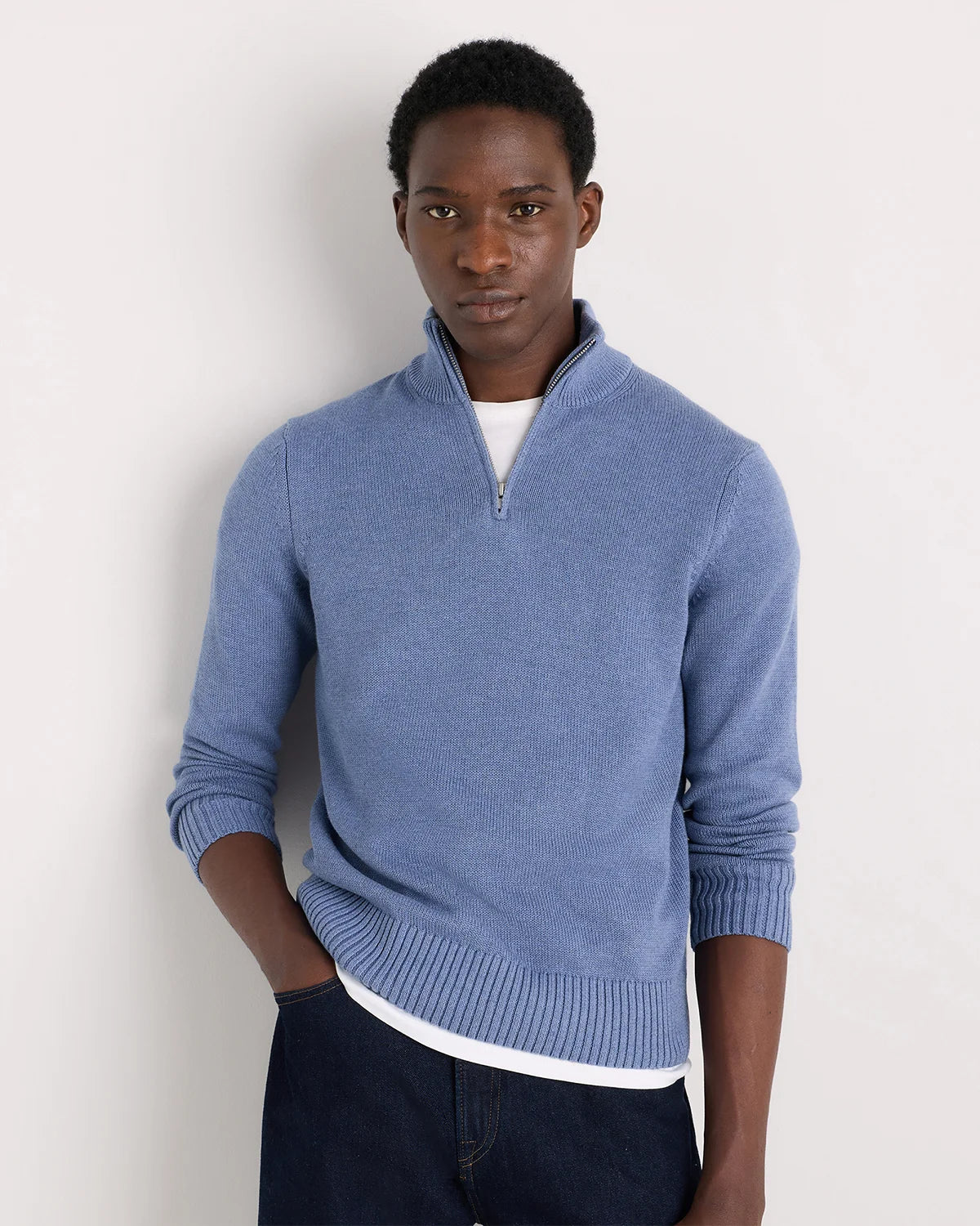 100% Organic Cotton Quarter-Zip Sweater - S / Moonstone Blue Main image