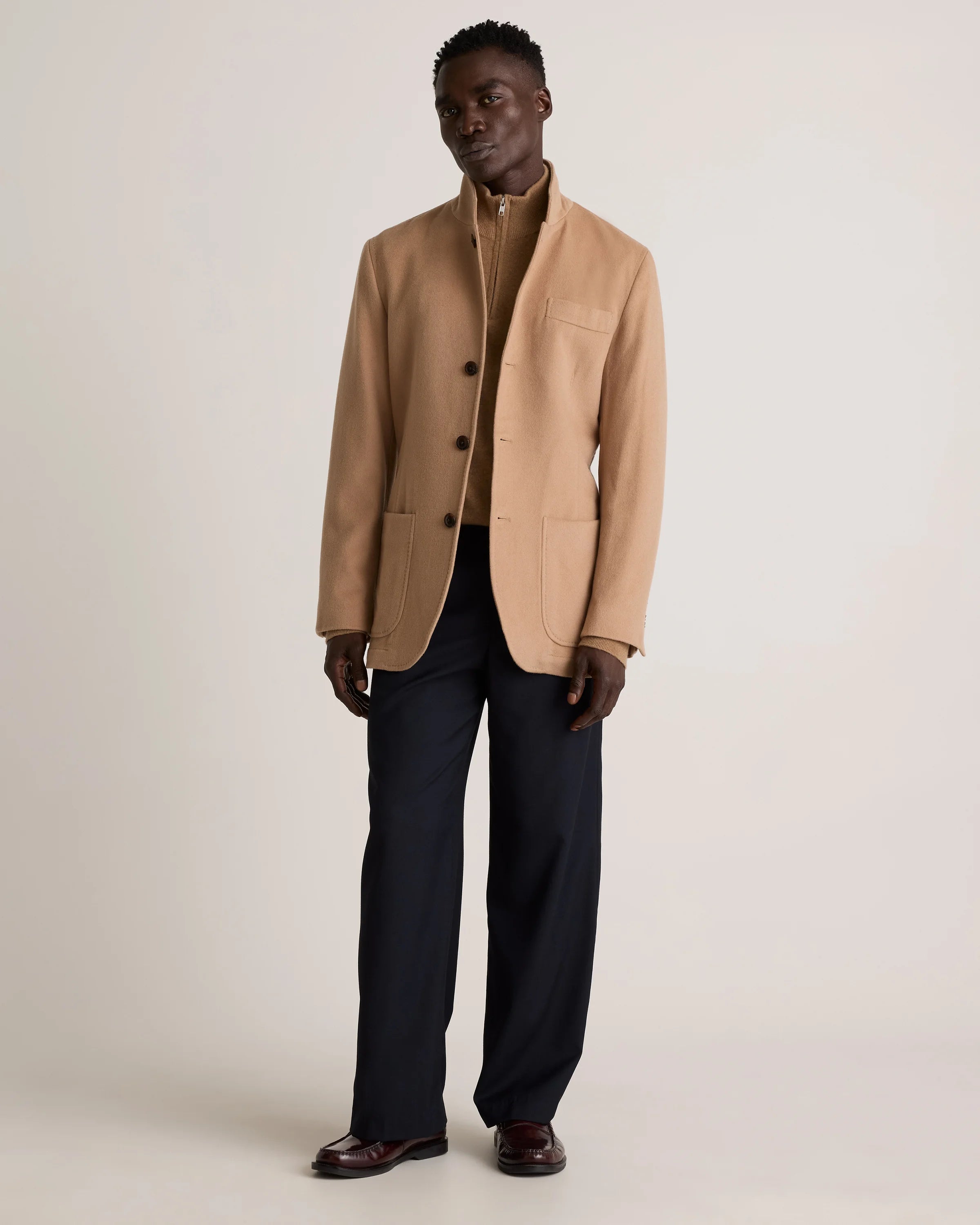 100% Mongolian Cashmere Stand Collar Blazer - S / Camel Secondary image