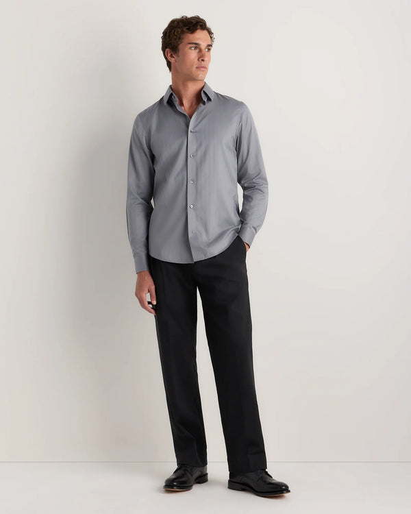 Supima Cotton Herringbone Dress Shirt - S / Blue Stripe