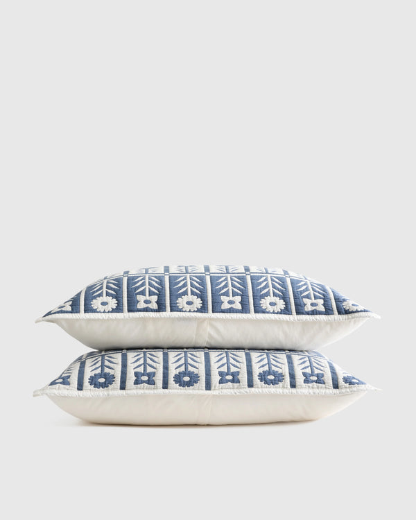 Organic Cotton Jacquard Floral Sham Set - Standard / Blue Fog