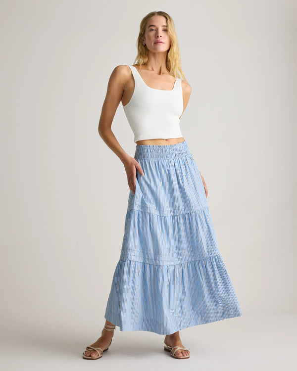 100% Organic Cotton Poplin Tiered Maxi Skirt - XS / Black