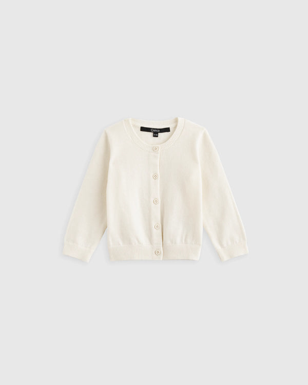 100% Organic Cotton Crewneck Cardigan - 0-3M / Ivory