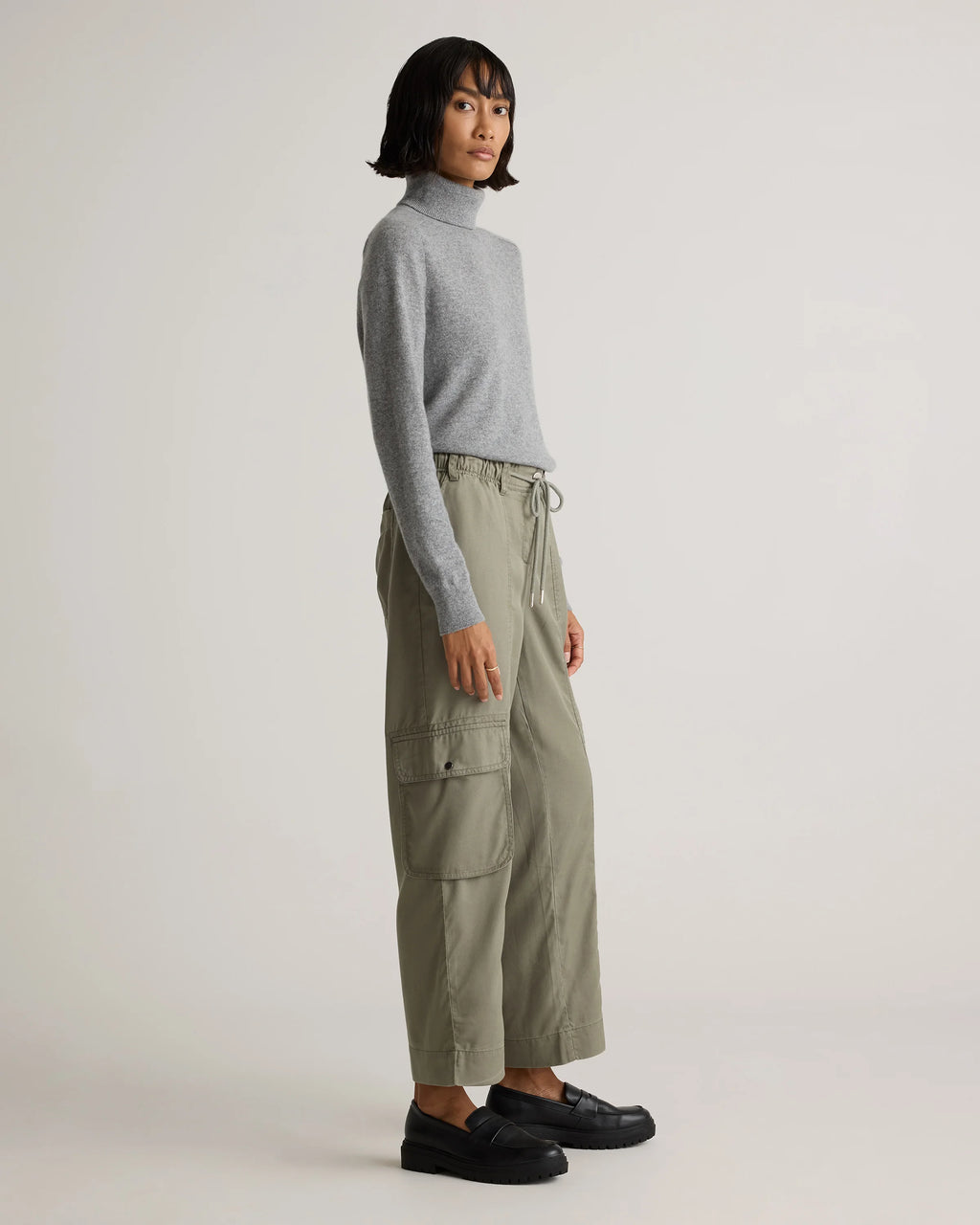 Vintage Wash Tencel Drawstring Cargo Pants - XS / Olive