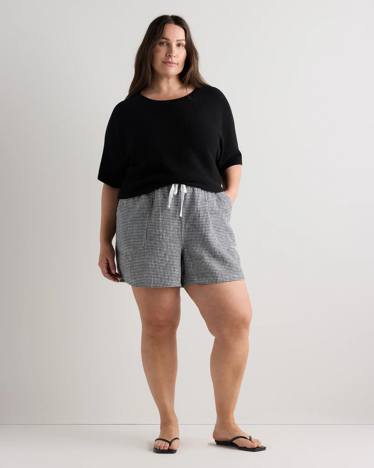 100% European Linen Shorts - 1X / Classic Mini Gingham Main image