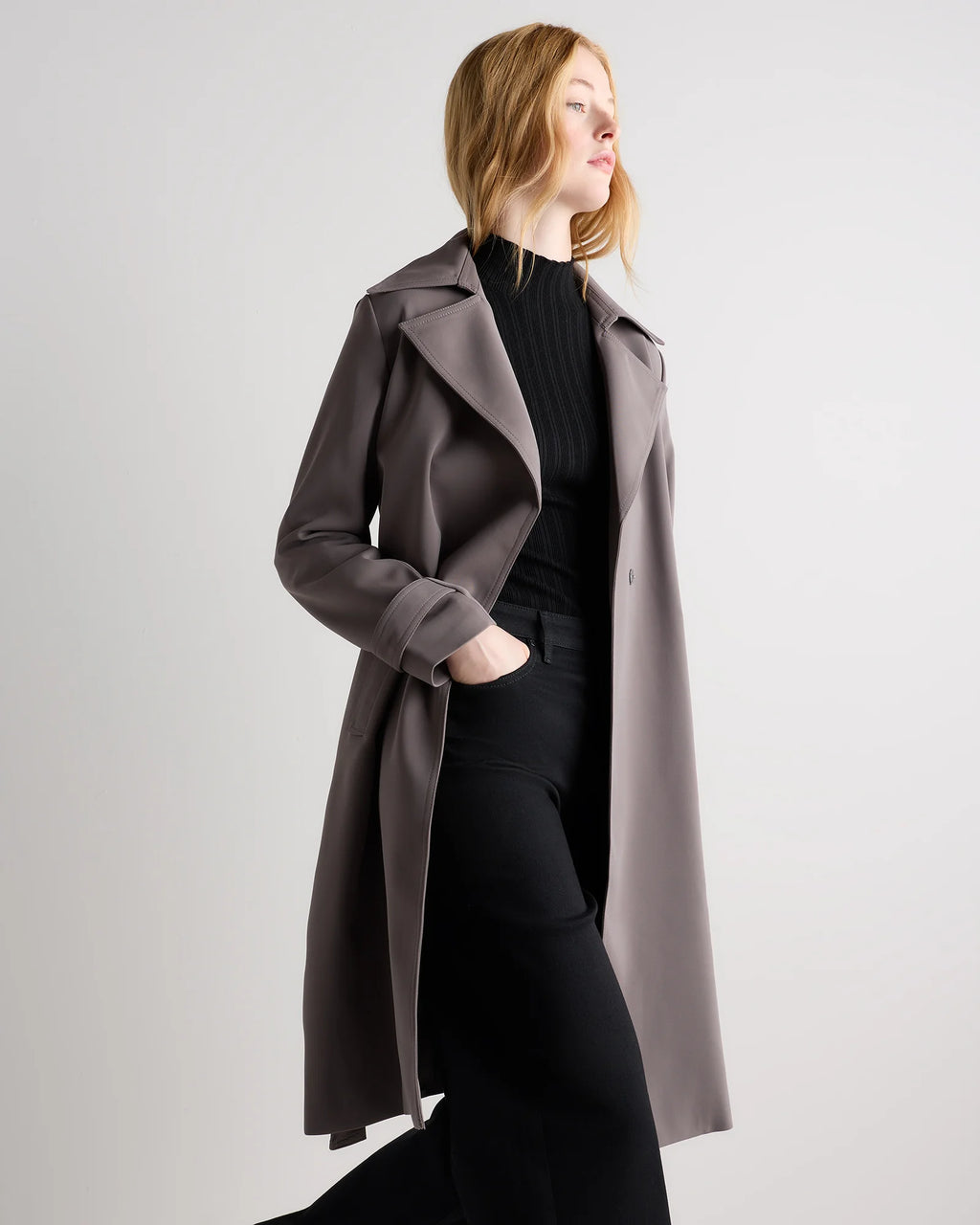 Stretch Crepe Trench Coat - XS / Olive