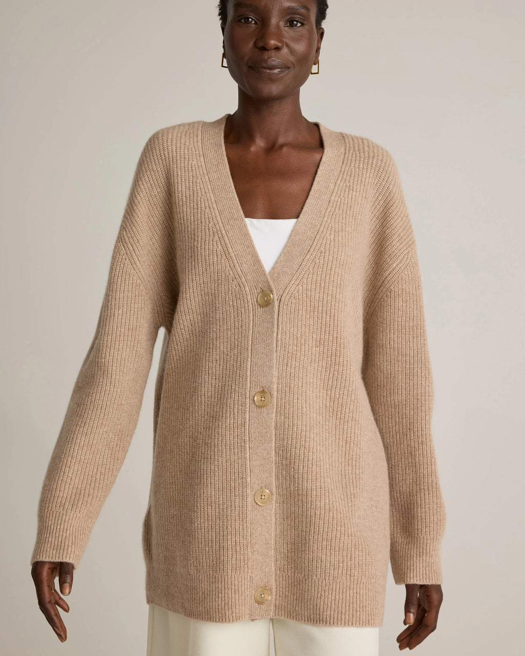 Mongolian Cashmere Oversized Boyfriend Cardigan Sweater - XS / Brown