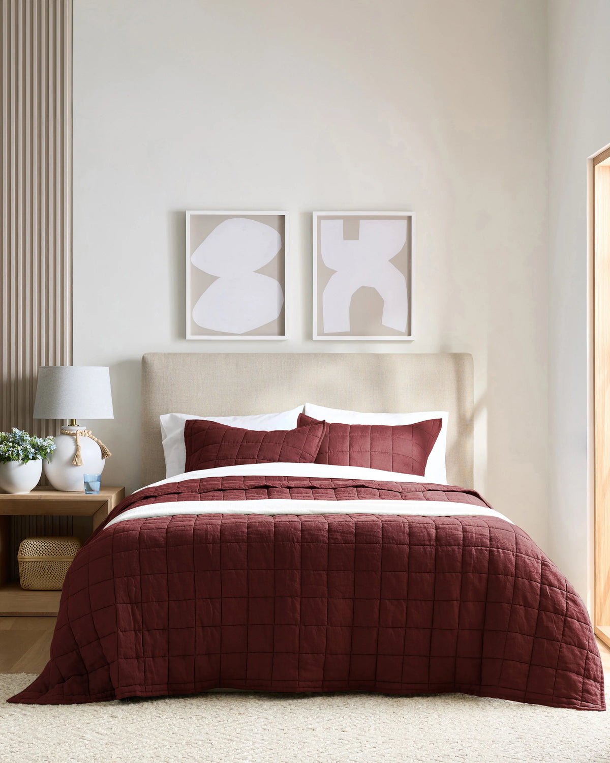 European Linen Box Quilt Set - Twin / Dusty Olive