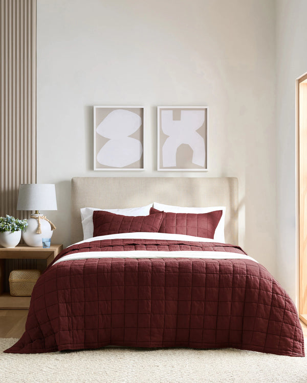 European Linen Box Quilt Set - Twin / Dusty Olive