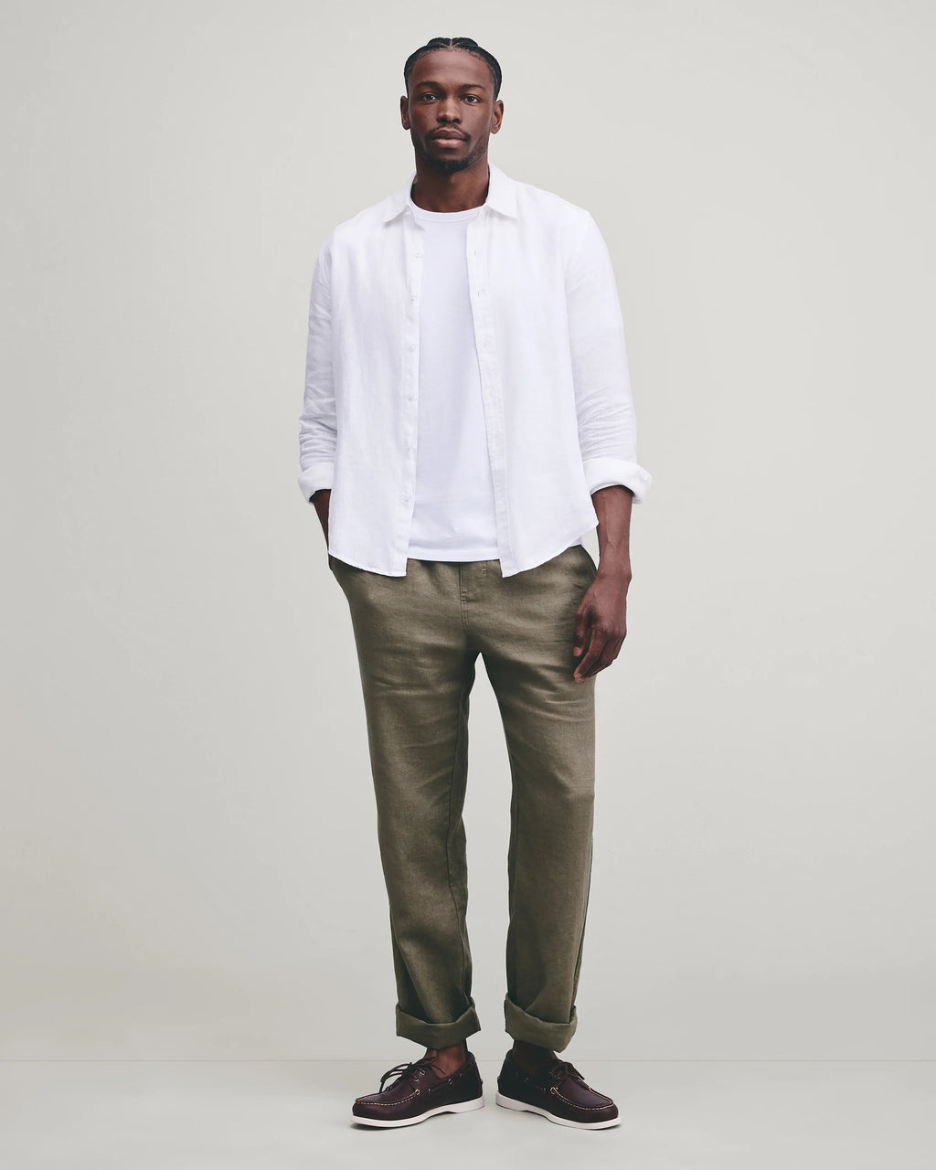 100% European Linen Relaxed Long Sleeve Shirt - XS / Flax