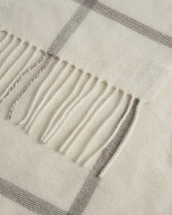 Mongolian Cashmere Plaid Throw - 50x60 / Ivory/Grey Plaid