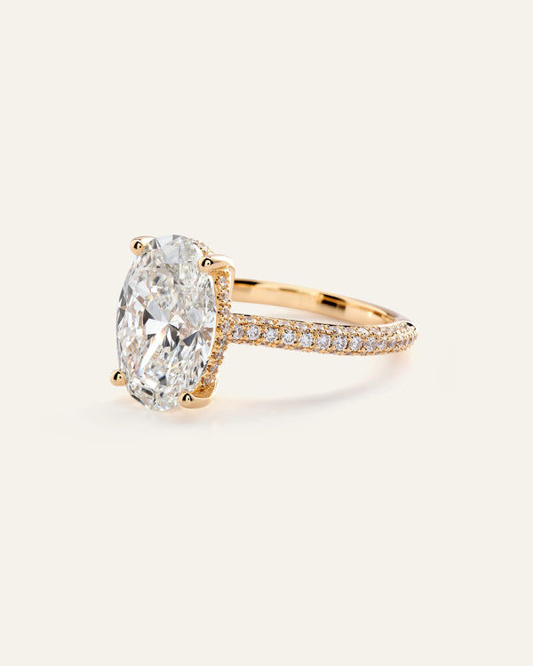 Lab Grown Diamond Oval Pave Cathedral Engagement Ring - 5ct - 4 / Yellow Gold