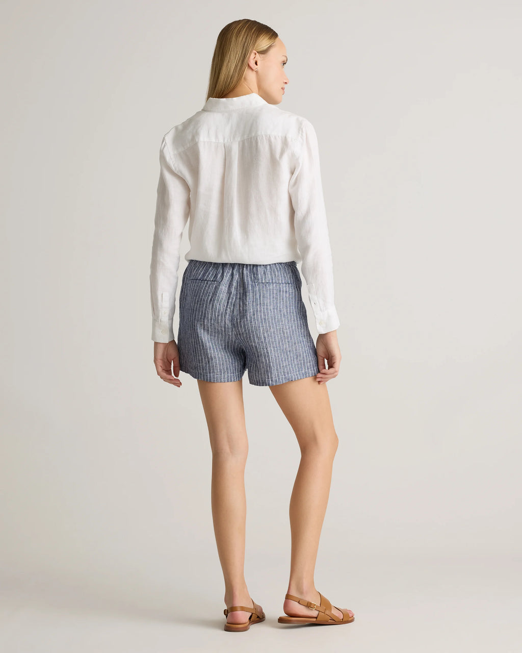 100% European Linen Shorts - XS / Taupe Brown Gingham