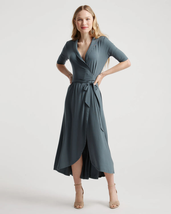 Tencel Jersey Midi Wrap Dress - XS / Brown