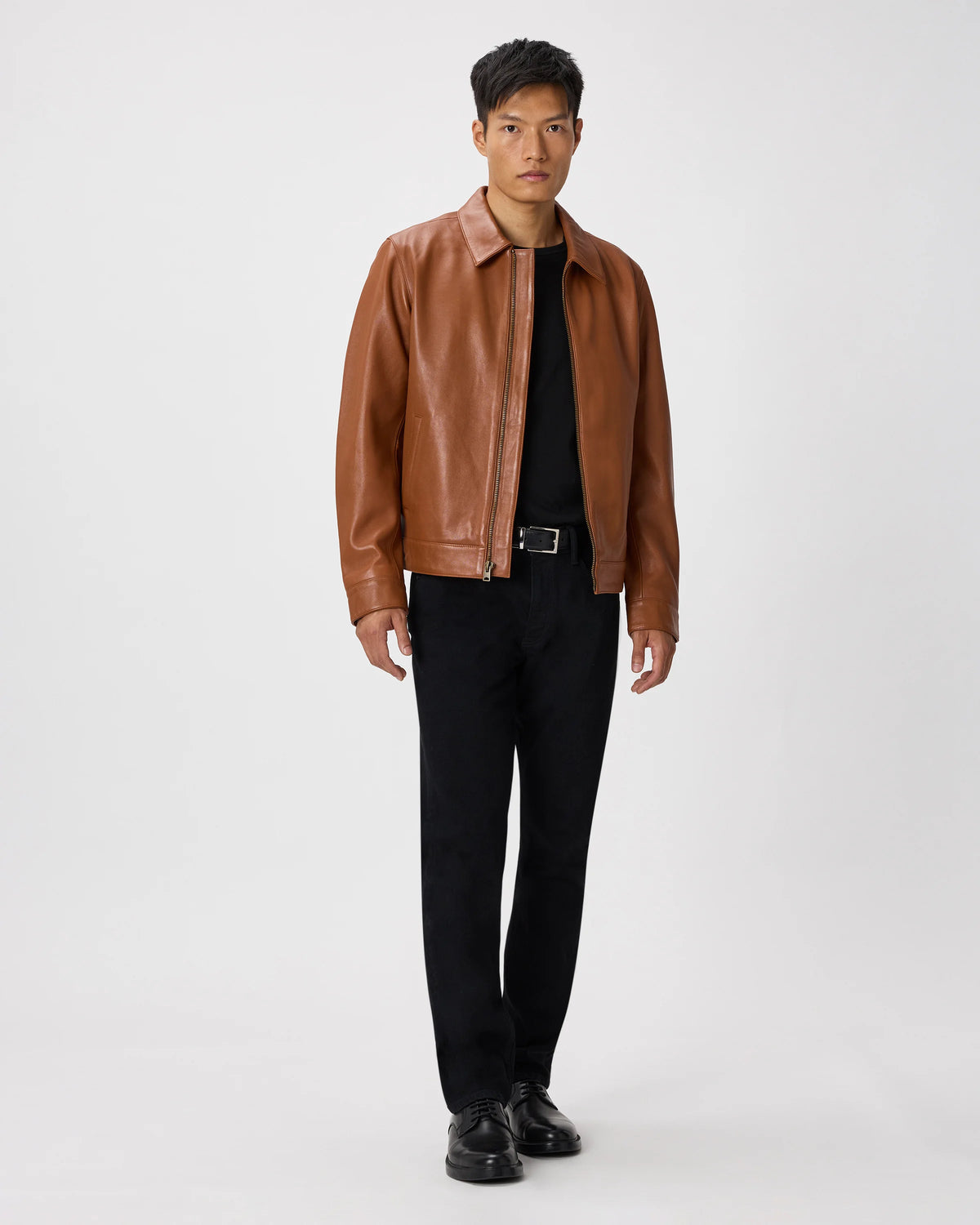 100% Leather Harrington Jacket - S / Dark Cognac Brown Main image