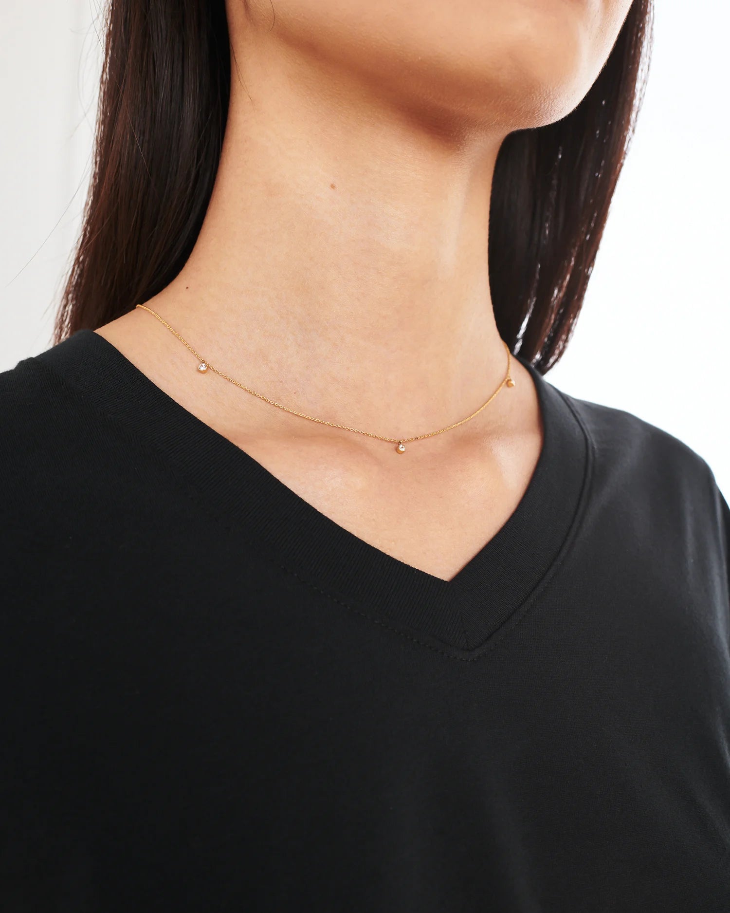 White Sapphire Triple Bezel Drop Choker - One Size / Gold Vermeil Secondary image