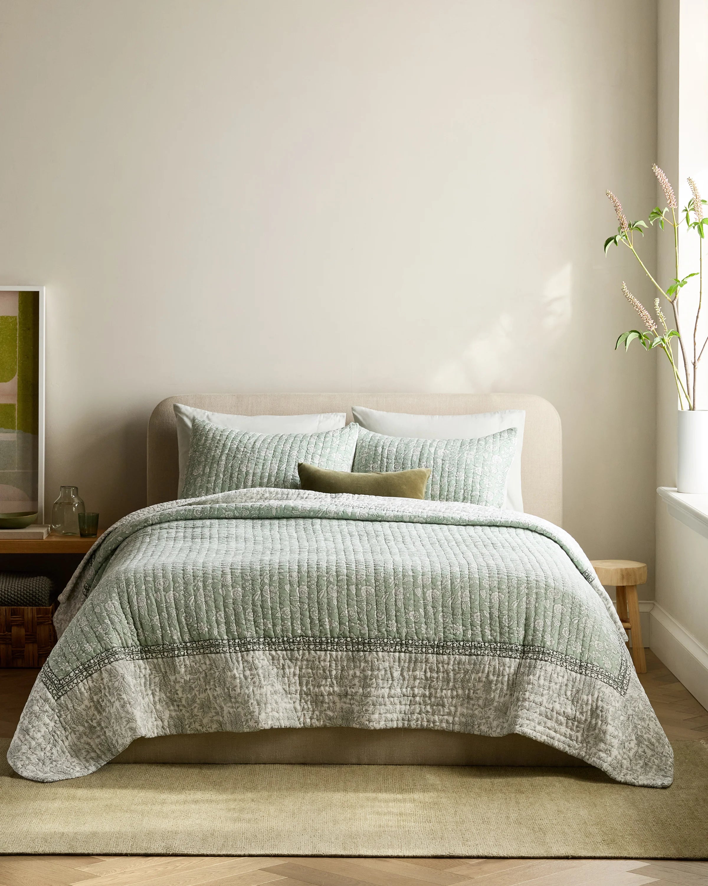 Organic Cotton Block Print Quilt Set - Twin / Green Secondary image