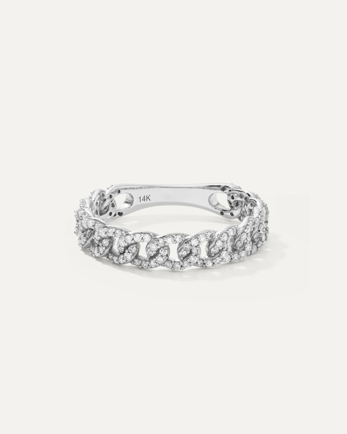 14K Gold Diamond Chain Ring - 4 / White Gold Main image