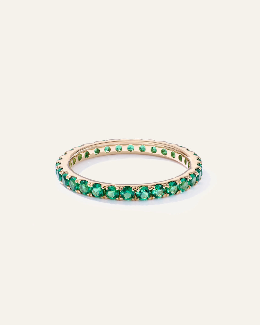 14K Gold Gemstone Pave Eternity Band - 5 / Lab Created Emerald