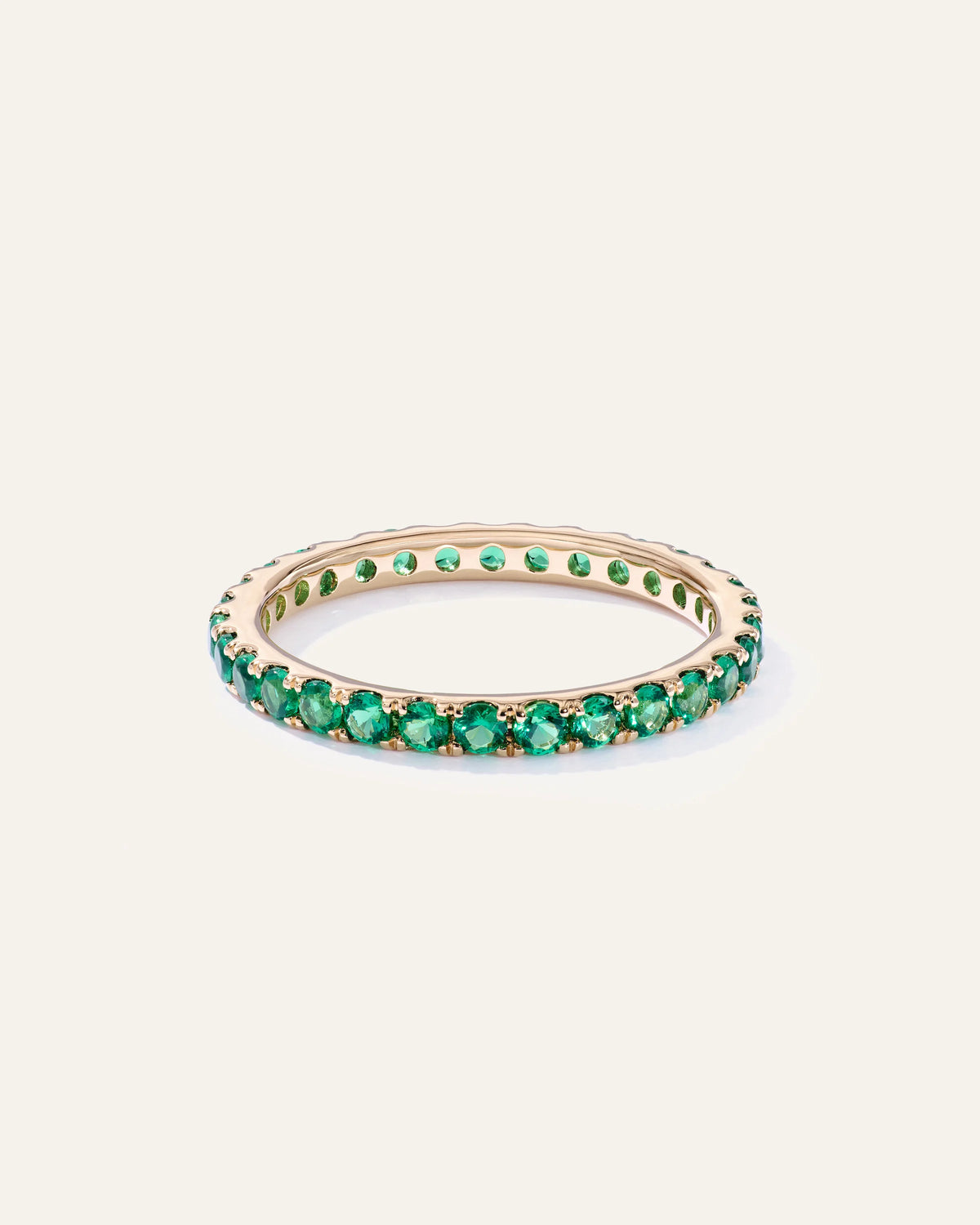 14K Gold Gemstone Pave Eternity Band - 5 / Lab Created Emerald Main image