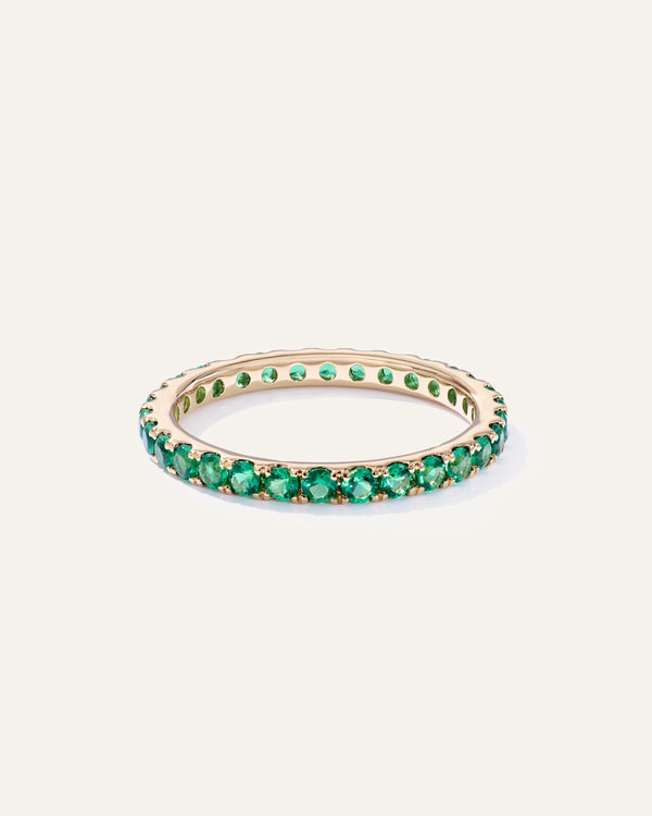 14K Gold Gemstone Pave Eternity Band - 5 / Lab Created Emerald