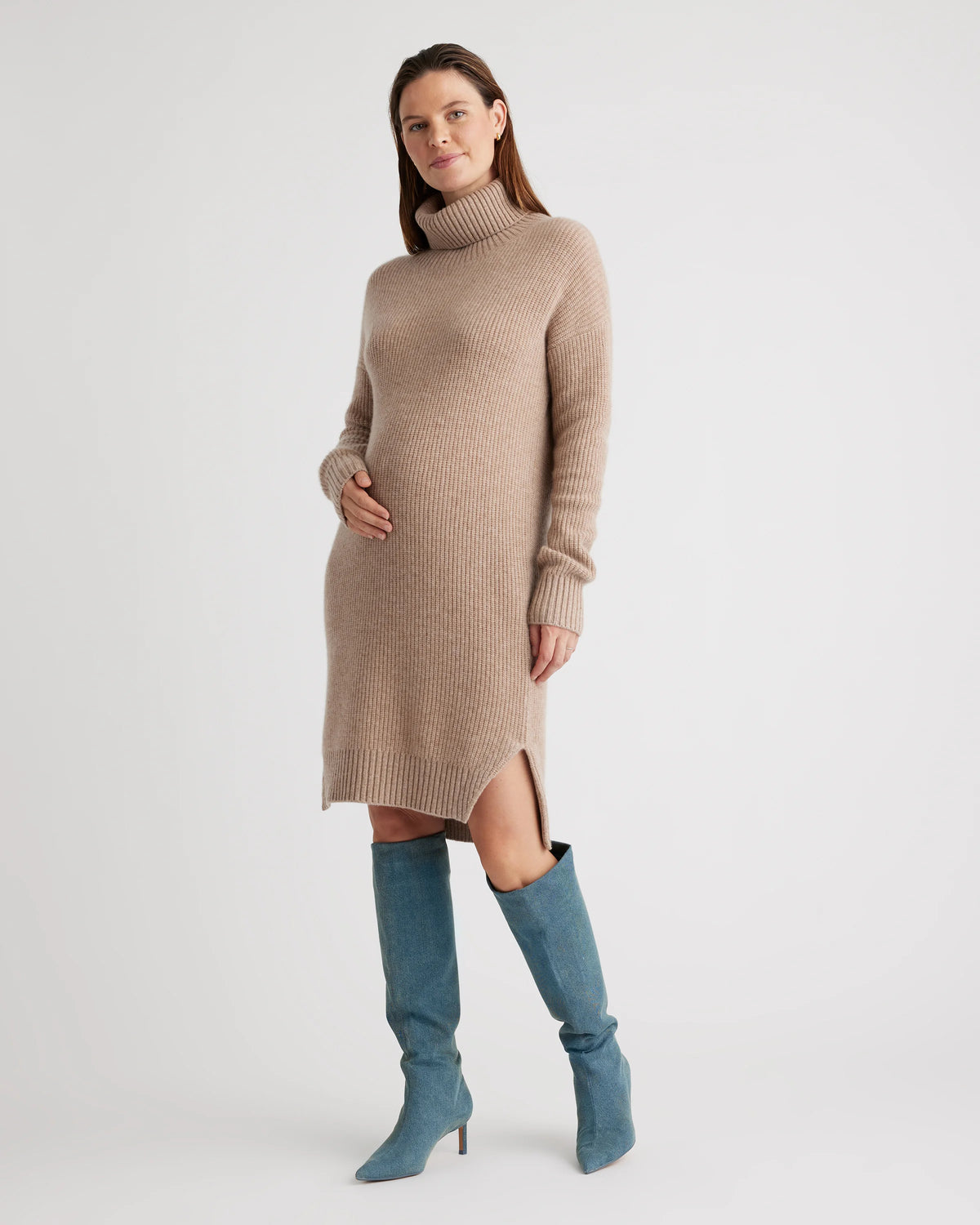 Mongolian Cashmere Fisherman Maternity Sweater Dress - XS / Oatmeal Main image