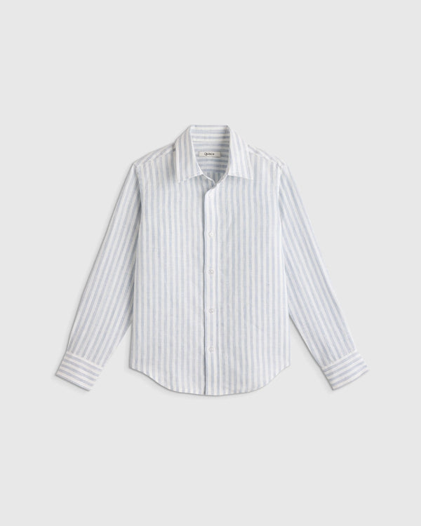 100% European Linen Long Sleeve Shirt - 2T / Sky Blue Mariner Stripe