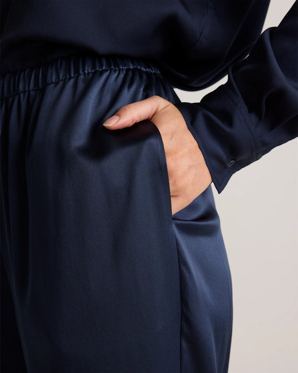 100% Washable Silk Drawstring Wide Leg Pants - XS / Champagne