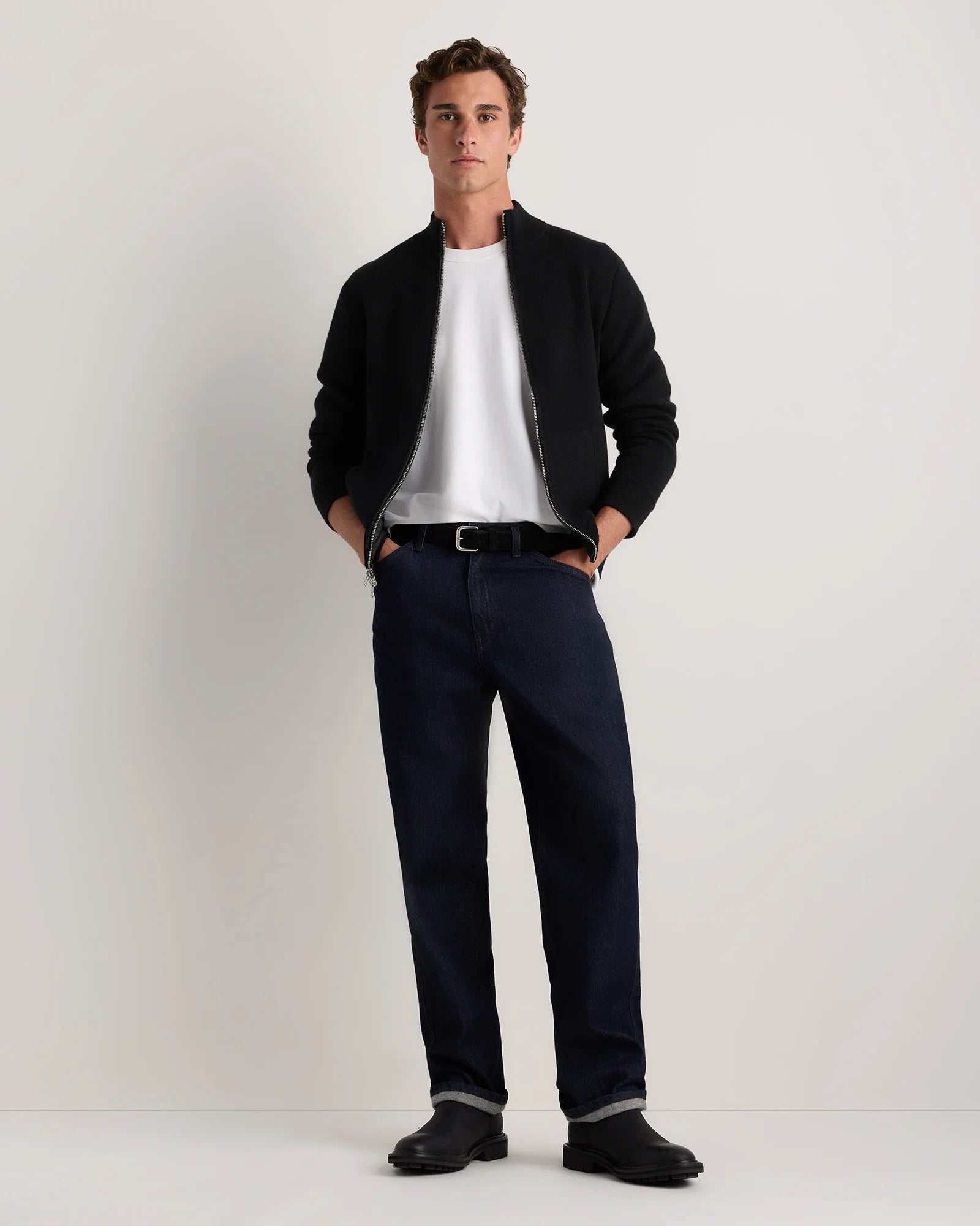 100% Reversible Cashmere Full Zip Sweater - S / Black/Charcoal Secondary image