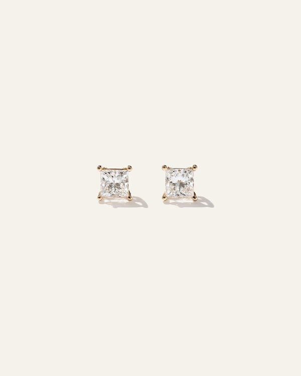 14K Gold Lab Grown Diamond Princess Solitaire Studs - 2ctw - One Size / Yellow Gold