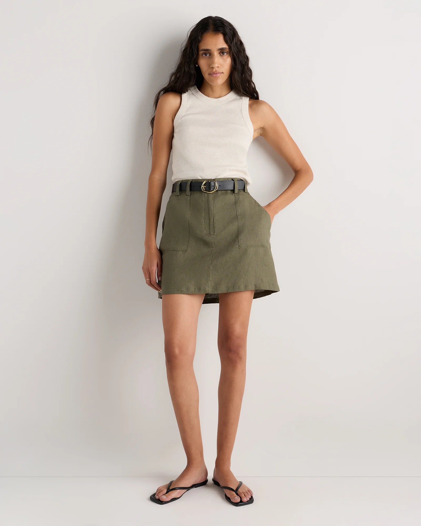 100% European Linen Utility Skort - XS / Bayberry Olive Secondary image