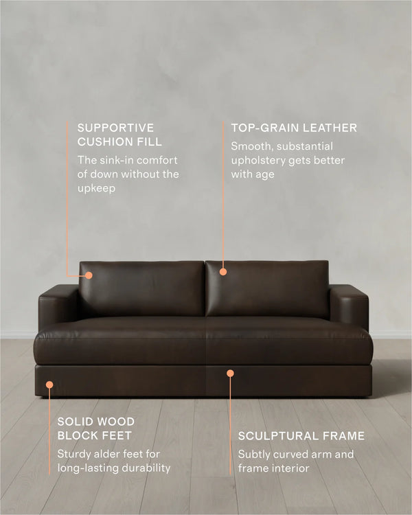Sierra Curved Arm Sofa in Leather - 7ft / Auburn