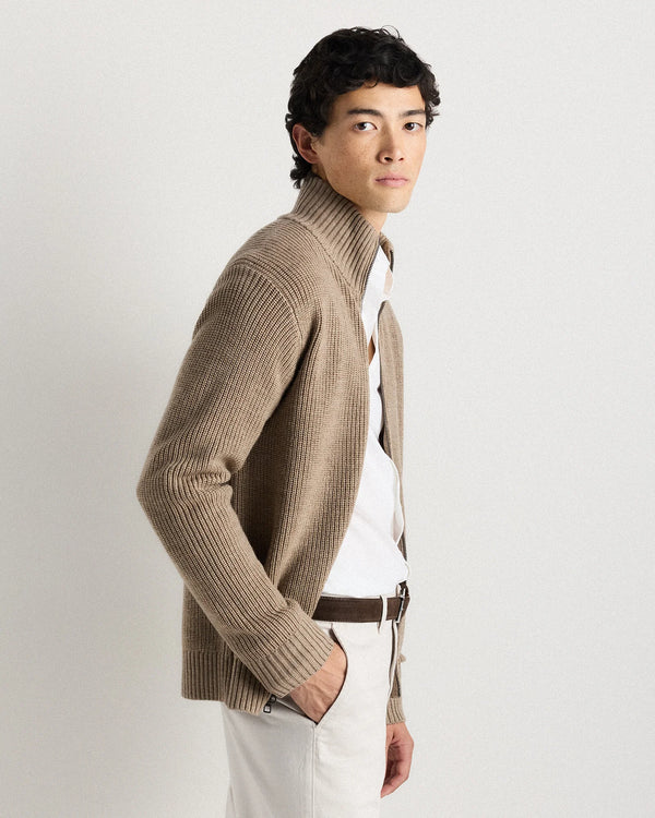 Australian Merino Wool Full Zip Sweater - S / Heather Bone