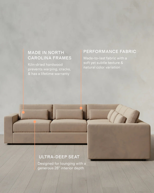 Ashford Deep Seat L Sectional in Performance Velvet - 119x119 / Taupe