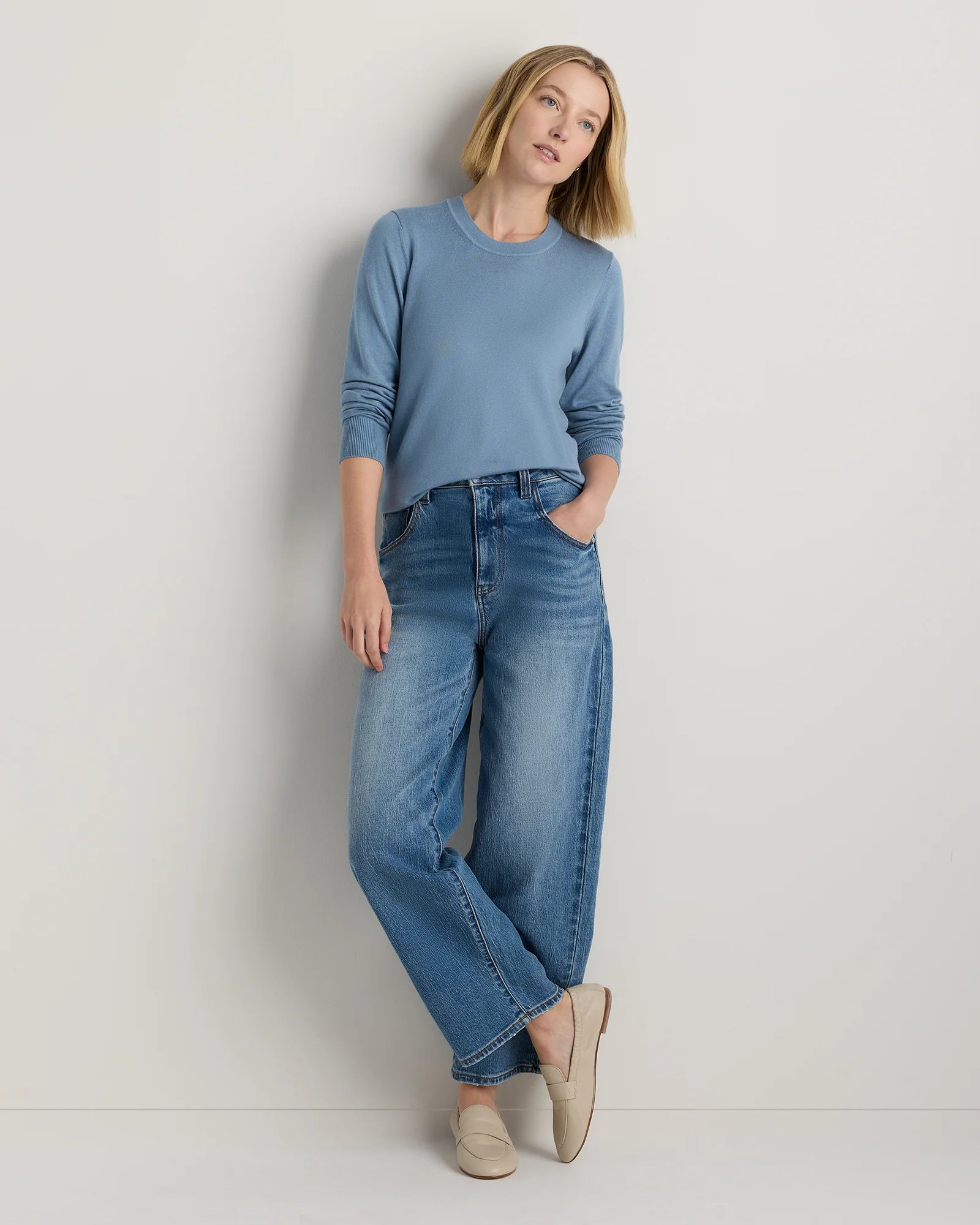 Lightweight Cotton Cashmere Crew Sweater - XS / Mountain Spring Blue Secondary image