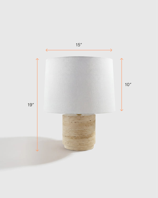 Wide Travertine Table Lamp - One Size / Beige