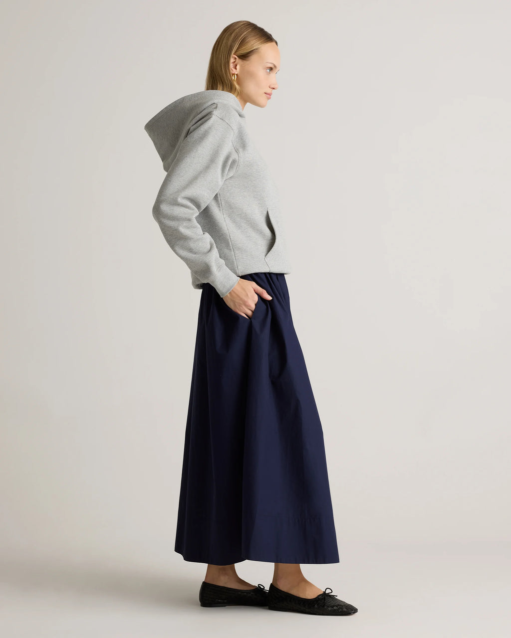 100% Organic Cotton Poplin A-line Maxi Skirt - XS / Classic White