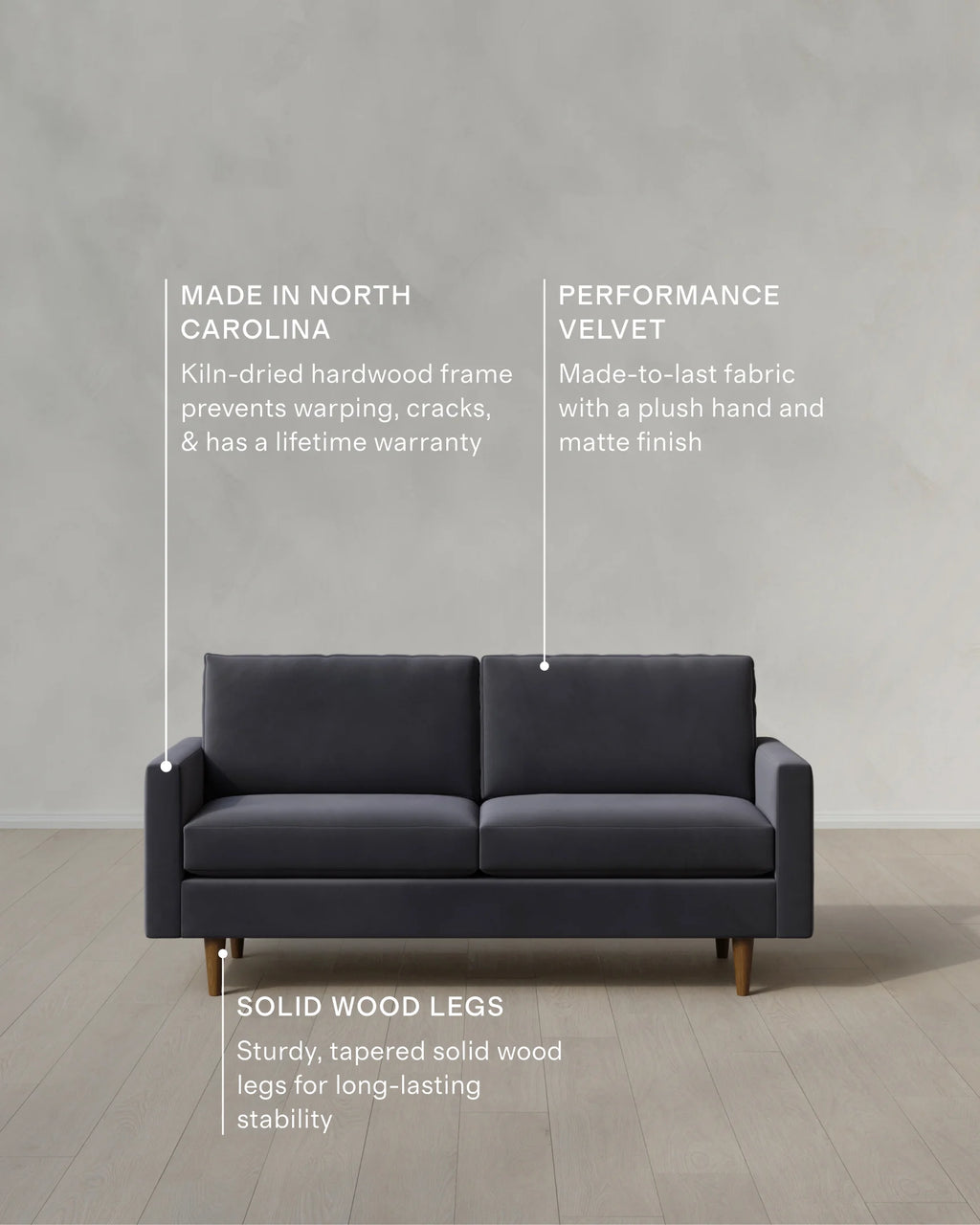 Atlas Midcentury Sofa in Performance Velvet - 6ft / Ivory